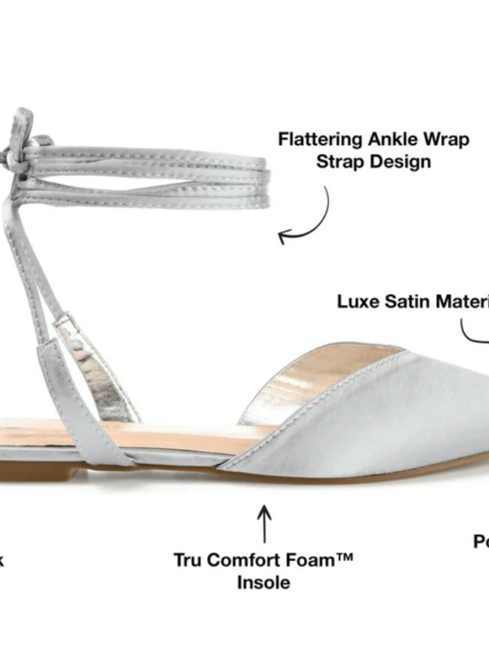 Journee Theia Ankle-Tie Pointed Flat Shoes - Silver, Size 9 - Picture 4 of 4